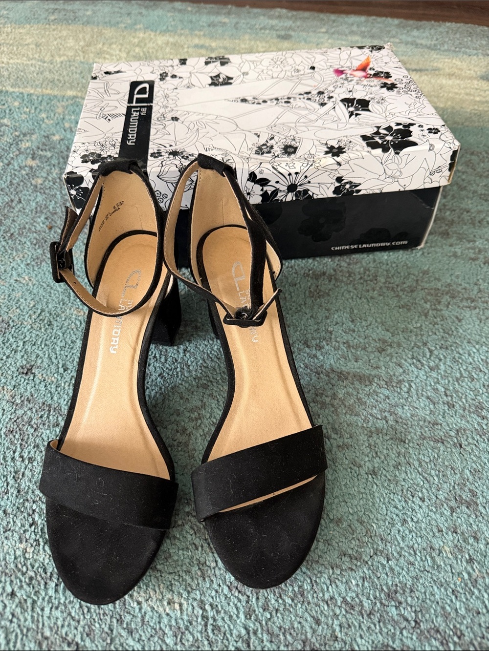 Chinese Laundry Black Suede Ankle-Strap Block Heels